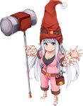  1girl artist_request bad_source bangs belt belt_pouch blue_eyes breasts full_body grey_hair hammer holding holding_hammer large_breasts long_hair monster_musume_no_iru_nichijou monster_musume_no_iru_nichijou_online official_art pliers pointy_ears pointy_hat pouch red_headwear shortstack solo tierra_(monster_musume) tool_belt transparent_background very_long_hair wrench 