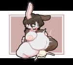 ahegao alyaska2201 anthro areola belly big_belly big_breasts black_border black_nose bodily_fluids border breasts brown_body brown_fur brown_hair buckteeth cum cum_explosion cum_inflation cum_inside digital_media_(artwork) facial_tuft female fur genital_fluids hair hand_on_hip hare inflation lagomorph leporid looking_pleasured mammal motion_lines multicolored_body multicolored_fur navel nicole_(theshadydoodles) nipples nude one_ear_up outie_navel pink_background pink_nipples pink_tongue pixel_(artwork) short_hair simple_background solo teeth thick_thighs tongue tongue_out tuft two_tone_body two_tone_fur white_background white_body white_fur