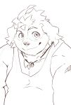 absurd_res anthro canid canine canis domestic_dog floppy_ears heylaw21 hi_res hisaki_(live_a_hero) jewelry lifewonders line_art live_a_hero male mammal necklace pecs slightly_chubby smile solo