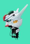  absurdres cable character_name green_background green_eyes gundam gundam_aerial gundam_suisei_no_majo head_only highres mecha no_humans piston profile robot science_fiction simple_background the_atko v-fin 