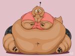 2018 3_toes 4:3 5_fingers anthro barefoot batspid2 belly big_belly big_breasts biped bird_dog black_clothing black_eyebrows black_eyelashes black_nose black_pawpads black_topwear blep bottomwear breasts brown_body brown_eyes brown_fur canid canine canis cel_shading cleavage clothed clothing cocker_spaniel confusion digital_drawing_(artwork) digital_media_(artwork) domestic_dog eyebrows feet female fingers flabby_arms floppy_ears full-length_portrait fur glistening glistening_eyes glistening_nose huge_belly huge_thighs hunting_dog hyper hyper_belly hyper_hips hyper_thighs looking_at_viewer lop_ears mammal morbidly_obese morbidly_obese_anthro morbidly_obese_female navel obese obese_anthro obese_female overweight overweight_anthro overweight_female pawpads pink_background pink_clothing pink_nose pink_topwear poppy_(batspid2) portrait question_mark raised_eyebrow shaded shadow shirt shorts signature simple_background sitting solo spaniel tail tail_tuft thick_thighs toes tongue tongue_out topwear tuft