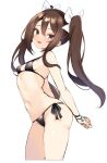  1girl alternate_costume alternate_hairstyle arms_behind_back bikini breasts brown_eyes brown_hair hair_ribbon highres kantai_collection long_hair navel ribbon side-tie_bikini_bottom simple_background small_breasts solo standing swimsuit white_background zarashi zuihou_(kancolle) 