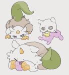 acuta_000 ambiguous_gender anoko avian brown_body brown_fur chiikawa chimera clothing feral food fruit fur green_body green_scales hood horn lemon mammal pajamas plant reptile scales scalie simple_background transformation white_background white_body white_fur