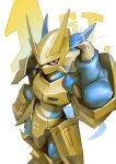  armor blue_skin blue_tail bly_mead colored_skin digimon digimon_(creature) highres magnamon no_humans red_eyes shoulder_armor solo 