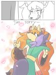 87 after_fight anthro apologetic asian_clothing bodily_fluids canid canine ceroba_(undertale_yellow) chujin_(undertale_yellow) clenched_teeth clothing crying east_asian_clothing female footwear fox group hi_res hug japanese_clothing kanako_(undertale_yellow) kimono male mammal prick_ears sad snout surprise tears teeth trio undertale_(series) undertale_yellow