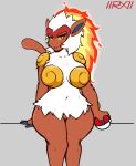  absurd_res akibarx anthro bedroom_eyes big_breasts blue_eyes blush bottomless breasts cleft_of_venus clothed clothed/nude clothing female fire flaming_hair fur genitals hair haplorhine hi_res infernape looking_at_viewer mammal monkey narrowed_eyes nintendo no_underwear nude pok&eacute;ball pok&eacute;mon pok&eacute;mon_(species) primate pseudo_clothing pseudo_hair pussy red_body red_fur seductive sitting solo thick_thighs video_games white_body white_fur white_hair wide_hips 