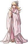  &gt;:) 1girl alternate_costume alternate_hairstyle blonde_hair chomaeki danganronpa_(series) danganronpa_3_(anime) evil_smile flower hair_flower hair_ornament hand_fan highres holding holding_fan japanese_clothes kimono official_alternate_costume official_alternate_hairstyle pink_kimono red_eyes saionji_hiyoko smile solo v-shaped_eyebrows 