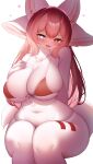 2024 4_ears absurd_res anthro bedroom_eyes big_breasts bikini biped blush blush_lines breasts canid chest_tuft cleavage clothed clothing countershading curvy_figure eyebrows eyelashes female fluffy fluffy_tail fur grey_eyes hair hakuren_(myuruu) hand_behind_back heart_symbol heterochromia hi_res hourglass_figure kemono kemonoyou legs_together long_hair mammal midriff multi_ear narrowed_eyes navel open_mouth pawpads pink_body pink_fur pink_hair portrait red_bikini red_clothing red_eyes red_swimwear sagging_breasts seductive simple_background sitting small_nose small_waist soft_abs solo string_bikini swimwear tail thick_thighs three-quarter_portrait tuft white_background wide_hips
