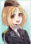  1girl absurdres blonde_hair brown_eyes commission eyebrows_visible_through_hair gamingpotete girls&#039;_frontline highres looking_at_viewer military military_uniform mp40_(girls&#039;_frontline) necktie short_hair simple_background uniform 