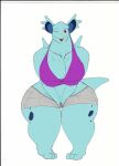 barefoot blue_body blue_skin bottomwear breasts cleavage clothed clothing fangs feet female generation_1_pokemon hi_res kosmonius navel nidorina nintendo one_eye_closed pokemon pokemon_(species) red_eyes seth65 shorts smile solo spots tail teeth thick_thighs tongue tongue_out wide_hips wink