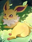 2024 4_fingers absurd_res ambiguous_gender big_ears blush brown_eyes cute_fangs digitigrade eeveelution feet feral fingers flong fur generation_1_pokemon glistening glistening_eyes hi_res hindpaw jolteon looking_at_viewer looking_back lying mammal nintendo on_back on_side open_mouth pawpads paws pink_pawpads pokemon pokemon_(species) quadruped toes white_body white_fur yellow_body yellow_fur