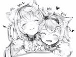  2girls :3 :d ^_^ animal_ear_fluff animal_ears bandaid bandaid_hair_ornament belt_collar chain closed_eyes collar dog_ears dot_nose double-parted_bangs facing_viewer fang fuwawa_abyssgard greyscale hair_ornament hairband hairclip heart highres hololive hololive_english horn_hairband light_blush long_hair mococo_abyssgard monochrome multiple_girls nanashi_(nlo) open_mouth pov short_hair simple_background sketch skin_fang smile two_side_up virtual_youtuber 