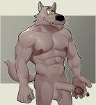 abs anthro balls big_bad_wolf_(ftpd) canid canine canis eyebrows fairy_tale_police_department genitals grey_balls grey_body grey_penis hi_res humanoid_genitalia humanoid_penis hunter-husky male male_anthro mammal nude pecs penis solo teeth vein veiny_penis wolf
