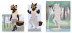  absurd_res anthro brown_body brown_fur canid canine clothed clothing english_text fauvfox featureless_crotch female fox fur hair hi_res inanimate_transformation mammal navel nude orange_body orange_fur orange_hair petrification shirt solo text topwear transformation transformation_sequence 