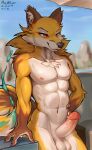absurd_res canid canine fluffy fluffy_tail fox genitals hi_res humanoid male mammal mewler nipples penis solo tail