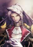  152_in_can 1boy absurdres alessandro_cagliostro_(fate) braid fate/grand_order fate_(series) formal gloves grey_hair highres long_hair looking_at_viewer male_focus red_eyes smile solo suit 