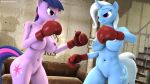  3d_(artwork) anthro anthrofied blue_body blue_hair blue_skin blue_tail boxing_gloves breasts clothing cutie_mark darkflash23 digital_media_(artwork) duo equid equine eyelashes female friendship_is_magic genitals grin hair handwear hasbro hi_res horn lips mammal my_little_pony navel nude purple_body purple_eyes purple_hair purple_skin purple_tail pussy smile source_filmmaker trixie_(mlp) twilight_sparkle_(mlp) unicorn 