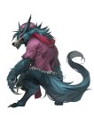  1boy absurdres claws deluxe&lt;&lt;&lt; fangs fangs_out frilled_hat frills glasses hat highres league_of_legends looking_back male_focus monster purple_headwear red_eyes round_eyewear sharp_teeth slit_pupils solo standing teeth warwick werewolf 