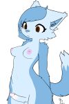 absurd_res anthro areola balls barely_visible_balls barely_visible_genitalia blue_body blue_fur blue_hair breasts brown_eyes canid canine canis circumcised fur genitals hair hi_res hikaridraws humanoid_genitalia intersex laura_(hikaridraws) mammal medium_breasts navel nude penis pink_areola signature simple_background solo standing wolf