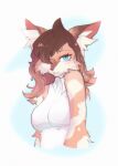 2024 anthro blue_eyes breasts brown_hair clothed clothing digital_media_(artwork) female fur hair hi_res inner_ear_fluff looking_at_viewer mammal solo tuft white_body white_fur yshanii