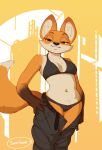 anthro bottomwear bra canid canine clothed clothing female fox hi_res lucy_(sniffsnorf) mammal panties pants sniffsnorf solo topless topless_female underwear undressing_self