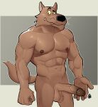 abs anthro balls big_bad_wolf_(ftpd) brown_balls brown_body brown_glans brown_penis brown_tail canid canine canis eyebrows fairy_tale_police_department genitals glans hi_res humanoid_genitalia humanoid_penis hunter-husky male male_anthro mammal nude pecs penis solo tail teeth vein veiny_penis wolf