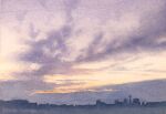  building cloud cloudy_sky dawn day grass highres house morning no_humans original scenery sky sky_focus sunlight sunrise town toyonaga_ryouhei tree white_sky 