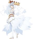  1girl :o bare_shoulders blue_eyes breasts bridal_veil date_a_live dress full_body gloves high_heels official_art short_hair small_breasts solo tobiichi_origami transparent_background veil white_dress white_gloves white_hair 