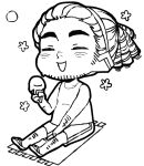  arm_hair axis_powers_hetalia bara chibi cuba_(hetalia) dreadlocks eyebrows facial_hair flip-flops food happy ice_cream leg_hair marizayo monochrome plump sandals simple_background stubble thick_eyebrows 