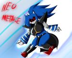  anthro armor big_breasts blue_body blue_skin breasts crossgender female hair hi_res long_hair machine metal_sonic mildred_(artist) neo_metal_sonic ponytail red_eyes robot sega solo sonic_the_hedgehog_(series) 