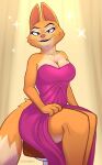  anthro breasts canid canine cleavage clothed clothing diane_foxington digital_media_(artwork) dreamworks eyebrow_piercing facial_piercing female fox fur hi_res looking_at_viewer mammal orange_body orange_fur piercing simple_background smile solo tenynn the_bad_guys thick_thighs 