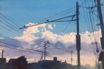  blue_sky building cloud cloudy_sky day highres horizon morning no_humans original painting_(medium) power_lines scenery shadow sky sky_focus sunrise town toyonaga_ryouhei traditional_media tree utility_pole watercolor_(medium) 