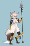 anthro armor canid canine dinah_(unicorn_overlord) embarrassed female fox foxbox67 fur genitals hi_res knight mammal melee_weapon polearm pussy solo spear unicorn_overlord vanillaware warrior weapon were werecanid werecanine werefox white_body white_fur