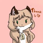 anthro averi_(fiddleafox) brown_body brown_fur canid canine collar_tag english_text female female_anthro fox fur gloves_(marking) green_eyes hair mammal markings simple_background solo text unknown_artist white_body white_fur
