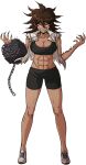  &gt;:) 1girl alternate_costume black_claws black_shorts breasts chain chomaeki claws danganronpa_(series) danganronpa_2:_goodbye_despair dark-skinned_female dark_skin fangs highres large_breasts muscular muscular_female official_alternate_costume owari_akane shoes shorts solo torn_clothes v-shaped_eyebrows white_footwear 