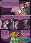  2017 anthro babystar biped bodily_fluids burn_scar clothing comic crying detailed_background dialogue english_text eyewear female fur gem_(babystar) glasses group hair hi_res male mammal rodent scar sciurid shirt standing tears text topwear 