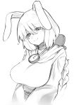  1girl animal_ears bandaged_neck bandages black_souls blush bow braid braided_ponytail cloak clock closed_mouth greyscale hair_bow jewelry long_hair long_sleeves looking_at_viewer low_ponytail monochrome necklace node_(black_souls) rabbit_ears sidelocks smile solo versopa very_long_hair 