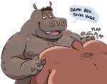 4_fingers admiring anthro bear bearafterall bent_over big_butt blush bodily_fluids body_hair brown_body brown_fur butt butt_hair chest_hair common_hippopotamus dialogue dreamworks duo english_text eyebrows fingers fur grey_body grey_skin half-closed_eyes hand_on_butt hi_res hippopotamid looking_at_another looking_at_butt looking_at_partner madagascar_(series) male male/male mammal moto_moto narrowed_eyes nipples nude open_mouth open_smile presenting presenting_hindquarters smile sound_effects speech_bubble spread_butt spreading sweat tail tail_tuft tan_body tan_fur teeth text tuft unibrow