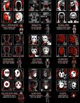  6+others armor black_background black_robe circlet english_commentary english_text evil_grin evil_smile extra_eyes full_body grin highres horror_(theme) kadabura looking_at_viewer mask multiple_others original pixel_art red_eyes robe smile spikes third_eye white_eyes white_robe 