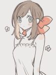  1girl blue_eyes blush_stickers bow brown_hair dress expressionless flower hair_bow looking_to_the_side maco22 original sketch sleeveless sleeveless_dress solo 