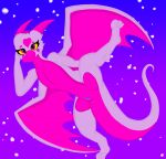 absurd_res anthro blue_genitals dragon female female/female hi_res markings mythological_creature mythological_scalie mythology pink_markings presenting purple_body raised_leg scalie solo that_floof_neo
