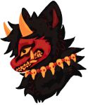  2017 alpha_channel ambiguous_form ambiguous_gender asian_mythology black_body black_fur canid canine canis demon digital_drawing_(artwork) digital_media_(artwork) east_asian_mythology fur headshot_portrait horn japanese_mythology jaspering jewelry lineless mammal mythology necklace noseless oni portrait red_body red_fur red_inner_ear shaded simple_background skull_necklace snout solo teeth transparent_background tusks watermark wolf yellow_horn yellow_sclera yellow_teeth yokai 