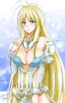  1girl antenna_hair blonde_hair blue_eyes breasts cleavage closed_mouth core_crystal_(xenoblade) dated detached_sleeves dress highres hisin large_breasts long_hair looking_at_viewer pelvic_curtain signature smile solo very_long_hair vess_(xenoblade) white_dress white_sleeves xenoblade_chronicles_(series) xenoblade_chronicles_2 