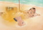  anthro beach big_butt buried buried_in_sand butt domestic_pig fart fart_cloud feet gassy hi_res inkyflush looking_at_viewer looking_back looking_back_at_viewer male mammal overweight overweight_male pose presenting presenting_hindquarters sand sea smelly solo suid suina sus_(pig) teasing water 
