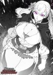  1girl black_bulls_(emblem) black_capelet black_clover breasts capelet cleavage large_breasts long_hair looking_at_viewer noelle_silva purple_eyes ribbon solo the_golden_smurf thighs twintails 