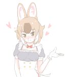  1girl alternate_costume animal_ears black_dress breasts brown_eyes brown_hair dhole_(kemono_friends) dog_ears dog_girl dog_tail dress english_commentary enmaided frills heart kemono_friends kemono_friends_3 looking_at_viewer maid medium_breasts nokemono-san_(bocchi_friend) puffy_short_sleeves puffy_sleeves short_sleeves skirt solo tail victorian_maid 