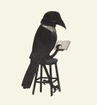  absurdres animal animal_focus bird black_jacket book closed_eyes clothed_animal collared_shirt crow grey_vest highres holding holding_book jacket no_humans on_stool open_book original shirt simple_background sitting solo tono_(rt0no) vest white_background white_shirt 