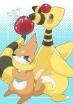 ambiguous_gender ampharos anthro buizel duo fur generation_2_pokemon generation_4_pokemon hi_res japanese_text long_tail looking_at_viewer mammal nintendo orange_body orange_fur pokemon pokemon_(species) striped_body stripes tail text winte yellow_body