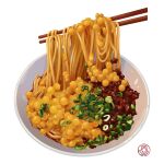  abaoyaonuli absurdres artist_logo bowl chopsticks food food_focus highres no_humans noodles original simple_background white_background 