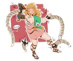  blonde_hair blush bound clothed clothing dialogue english_text feet footwear hair hi_res humanoid humanoid_pointy_ears hylian link male nintendo nipples not_furry restrained restrained_by_tentacles ripushko sandals solo tears_of_the_kingdom tentacles text the_legend_of_zelda 